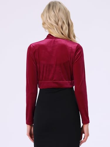 Image of Allegra K Women's Long Sleeve Velvet Shrug Cocktail Party Open Front Cropped Bolero Cardigan Top