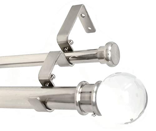 Urbanest Crystal Ball Flat Button 1" 5/8" Double Drapery Curtain Window Rod Set - 84" To 120", Brushed Steel #TOP8