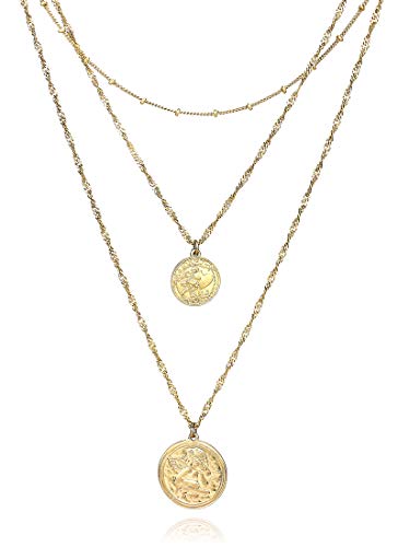 Pomina Boho Multi-Layered Coin Pendant Necklace for Women ((A) Worn Gold)