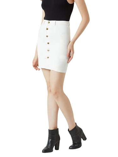Image of Miss Chase Women's Straight-Fit High-Rise Stretchable Denim Midi Skirt