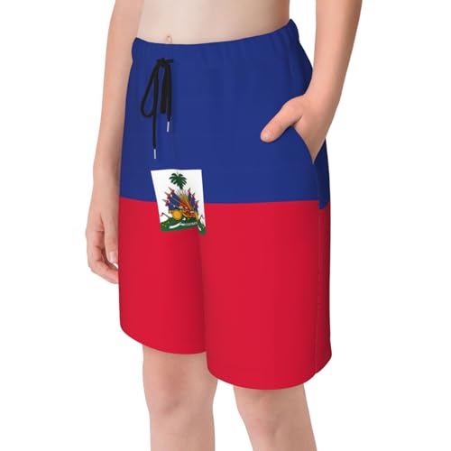 Haitian Flag Youth Beach Pants, Soft and Breathable, with Drawstring Waist, Suitable for Sports and Leisure.4