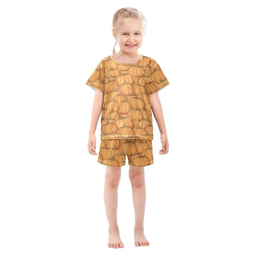 ALAZA Halloween Pumpkin Yellow Pajamas Short Sleeve 2 Piece Sleepwear Top and Bottom Pajama Set Unisex3