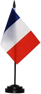 ANLEY France Deluxe Desk Flag Set - 6 x 4 Inch Miniature French Desktop Flag with 12" Solid Pole - Vivid Color and Fade Resistant - Black Base and Spear Top