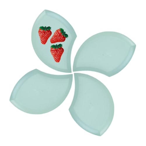 Image of Wheat Straw Unbreakable Appetizer Dessert Plates, Children's and Adult Cake Plate, Lightweight Small Petal-Shaped Plates for Snacks, Reusable Dipping Sauce Bowls. (Nordic Green, Pack of 4)