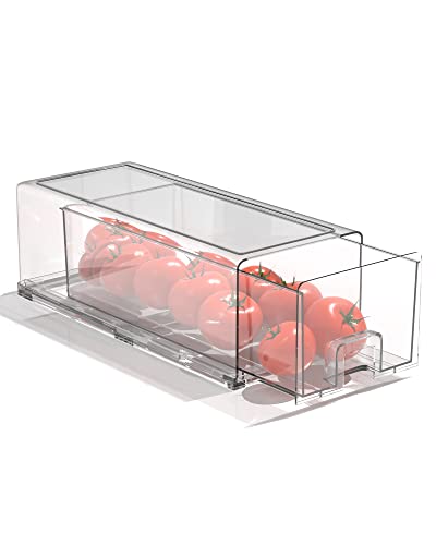 Small Refrigerator Drawer Organizer Bins, AYOTEE Plastic Storage Drawers Stackable Refrigerator Organizer Bins, Clear Stackable Storage Bins with Drawers for Fridge, Freezers, Bathroom, Make-up