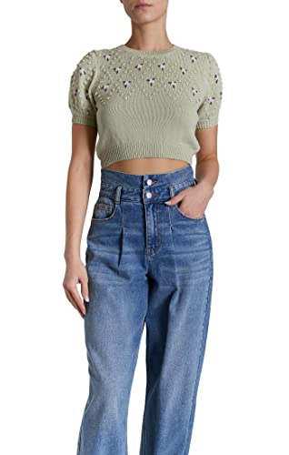 Image of O A T NEW YORK Women's Luxury Clothing Short Sleeve Pull on Cropped Sweater, Comfortable & Stylish