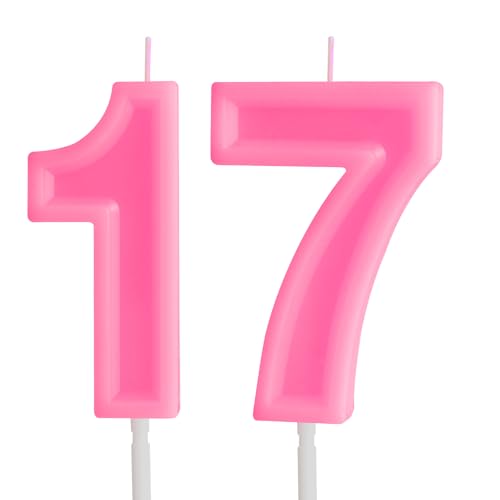 Macaron Pink 17th Birthday Candles,Number 17 Candle, Pink Macaron Birthday Candle for Cake,Happy Birthday Candle,Numeral Candles Cake Topper Decoration for Sweet Girls Birthday Party Supplies