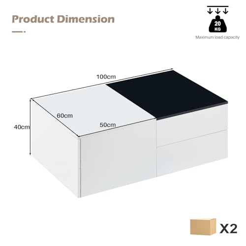 TUKAILAi High Gloss Coffee Table with 3 Drawers, Unique Design Coffee Table with Hidden Storage Shelf Black Slide Tabletop Modern Center Table for LIving Room Home Office