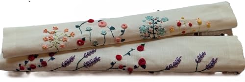 Serviettes de table blanches en coton brodées main fleurs tissu lavable - 8