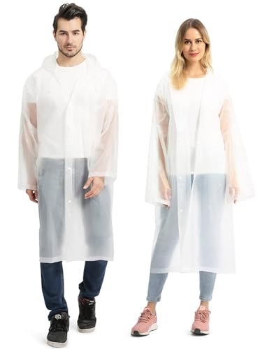 Image of Opret Portable EVA Raincoats for Adults, Reusable Rain Ponchos with Hoods and Sleeves Lightweight Raincoats, 2 Pack
