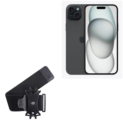 BoxWave Holster Compatible with Apple iPhone 15 Plus - ActiveStretch Sport Armband, Adjustable Armband for Workout and Running - Jet Black