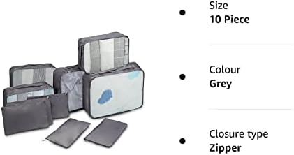 Travel Packaging Cube Packing Cubes 10 Different Sizes Travel Luggage Packing Organizers Pouches Travel Bags Suitcase Organizer Bags (10 Piece, Grey)