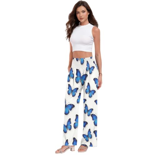Pantalon long décontracté bleu Monarch pour femme en maille douce