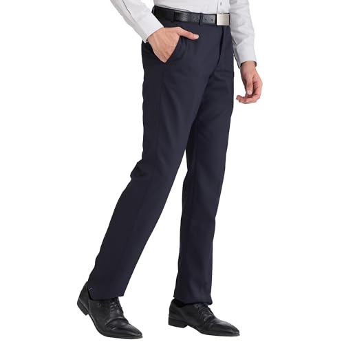 Image of Park Avenue Men's Mid Rise Regular Fit Structure Pattern Poly Viscose Blend Flat Front Formal Trouser