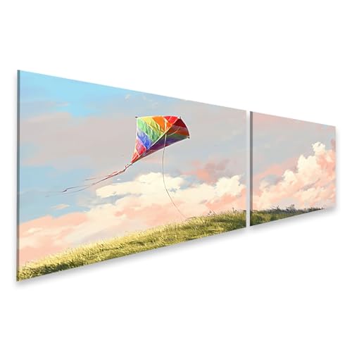 Tableau sur toile vol de dragon chambre enfant déco murale ludique 2 pièces