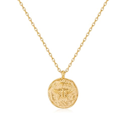 HESSAWELL Gold Bee Coin Necklace for Women Vintage Medallion Jewelry
