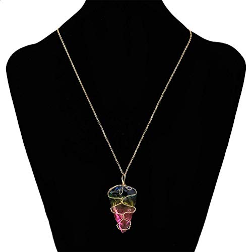 Firstfly Rainbow Stone Pendant Necklace, Irregular Quartz Stone Pendant Crystal Gemstone Necklace Clothes Chain Necklace For Women (Rainbow) #TOP4
