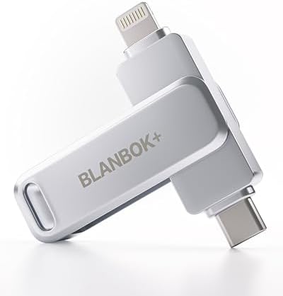 BLANBOK+ MFi Zertifizierter, USB Stick 128GB USB C Stick für iPhone | 3 in 1 Memory Stick für schnelle Fotoübertragung, Externer Speicher für Lightning/iPhone/iPad/Android Handy/La