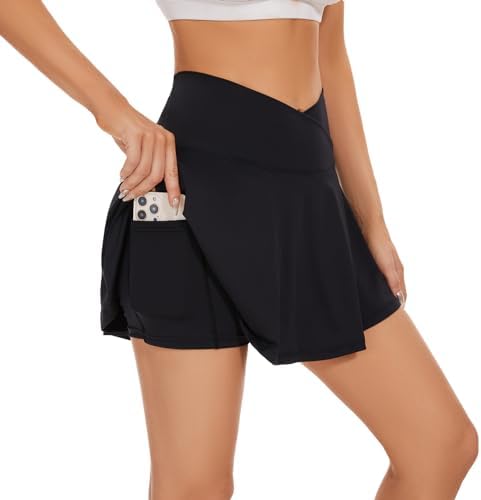 bpbtti Women's 1 or 2 Pack Crossover Tennis Skirt with Pockets High Waisted Pleated Golf Skorts Built-in Shorts for 2025