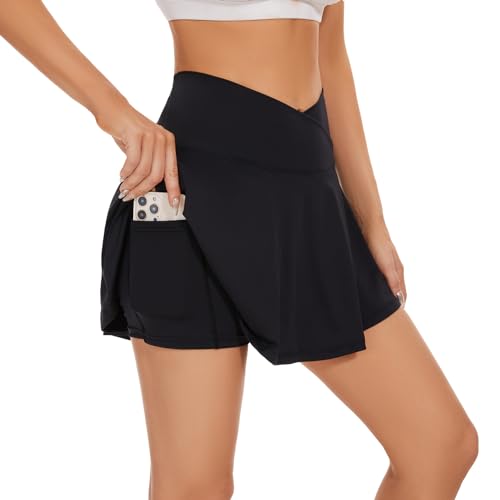 bpbtti Women's 1 or 2 Pack Crossover Tennis Skirt with Pockets High Waisted Pleated Golf Skorts Built-in Shorts for 2025