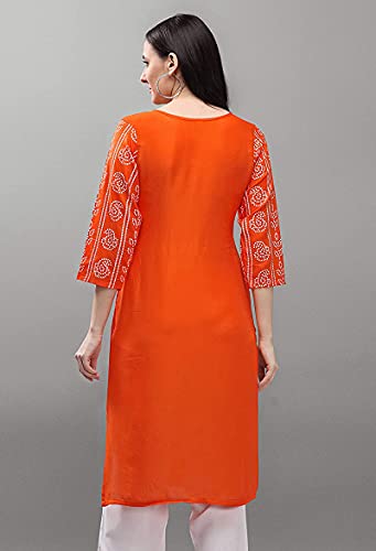 Image of Women's Cotton Straight Kurta Combo Pack of 2 Orange & Rani