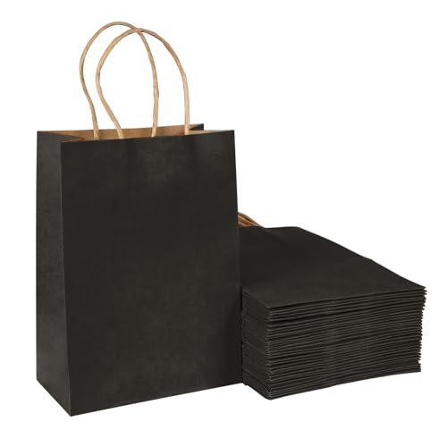 BESCOST Papiertüten, 40 Stück Geschenktüten, Kraftpapiertüten mit Henkel, 21 x 27 x 11cm, Geschenktüten für Einkaufen, Hochzeiten, Verpackungen, Partys, Geburtstag, Weihnachten, 130 g/m², Schwarz