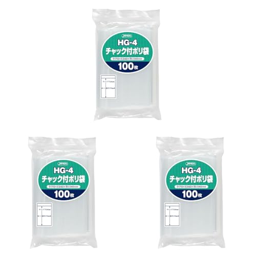 ジャパックス チャック付き ポリ袋 透明 縦24cm×横17cm×厚み0.04mm 収納袋 しっかり閉まる 強力チャック 100枚入 HG-4 (× 3)