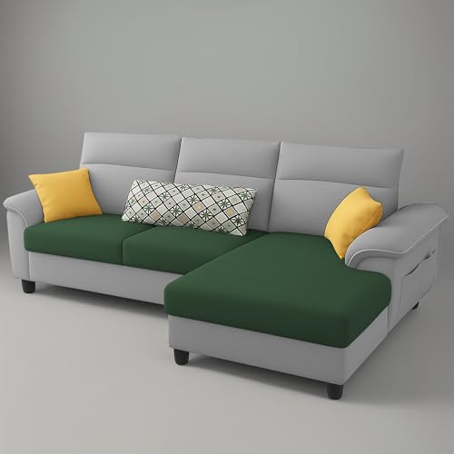 Image of Casaliving Seams RHS 4 Seater L Shape Sofa for Living Room (Green Grey Fabric) Premium Fabric Sofa