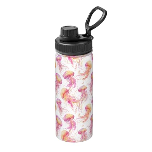 Woshuwo Botella de agua deportiva de medusas de acuarela de 18 onzas, botellas de agua aisladas de acero inoxidable, a prueba de fugas, termo caliente y frío, taza de viaje para senderismo, ciclismo