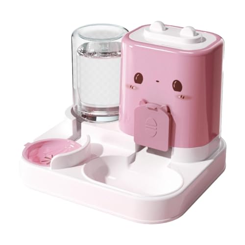 predolo Distributore di Cibo Automatico per Animali, 2 in 1 Ciotola Automatica per Secco e acquai, Dispenser crocchette Gatto Contenere Fino a 1800 ml di Cibo Secco ml di Acqua, Rosa