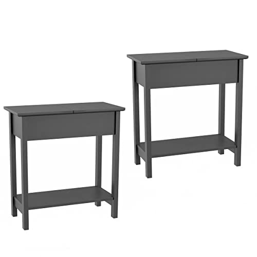 Lavish Home Flip Top Console Table – Set of 2 Living Room End Tables with Hidden Hinged Storage...