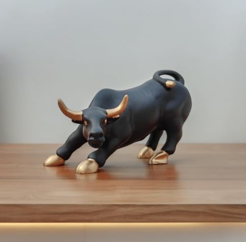 Image of UAG Exports Black Matt Charging Bull Statue with Golden Eyes | Geometric Polyresin Bull Idol for Stock Market Decor, Office Desk, Trader Room Showpiece & Business Gifting (9 Inch)