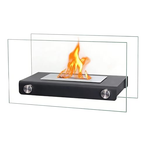 Raypontia Da Tavolo Per Interni - a Bioetanolo - Braciere Con Paravento In Rettangolare A Alcool Per Esterno Terrazza Campeggio Balcone Giardino Sala | Paravento In Rettangolare Per Patio, Interni,