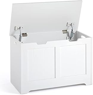 Meerveil Storage Chest, Wooden Box with Lid, Large Capacity Multi-Purpose Organizer-Toy Blankets Clothes, 72 x 36 x 48 cm, for Bathroom Living Room Kitchen Hallway, White H1071BC12WT