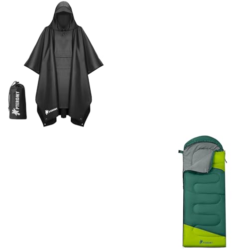 PTEROMY Hooded Rain Poncho for Adult with Pocket + Sleeping Bags for Adults