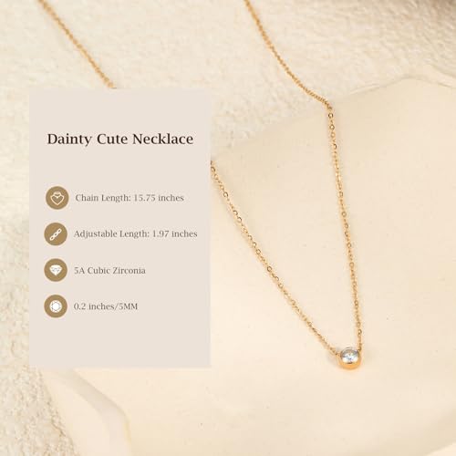 Simple Gold Diamond Necklace: 18K Gold Plated Dainty Diamond Look Pendant Necklace Sparkly - image 3