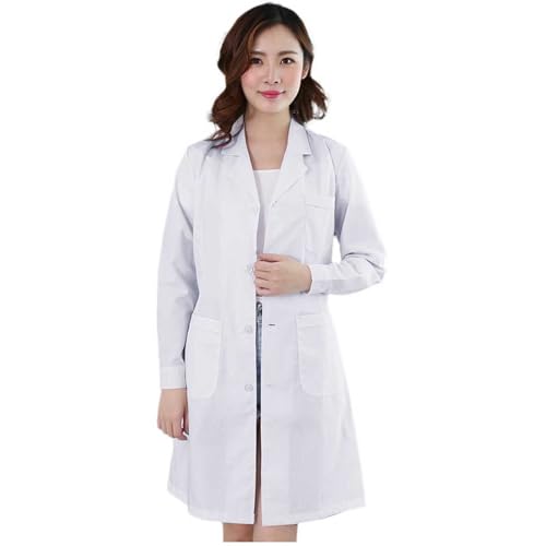 Bata Blanca Laboratorio Hombre Mujer Medico Algodon Larga Manga Uniformes Sanitarios Escuela Trabajo Ropa Profesional Cosplay Disfraz Enfermera Farmacia Bata Universitaria con Bolsillos (A01-White, S)