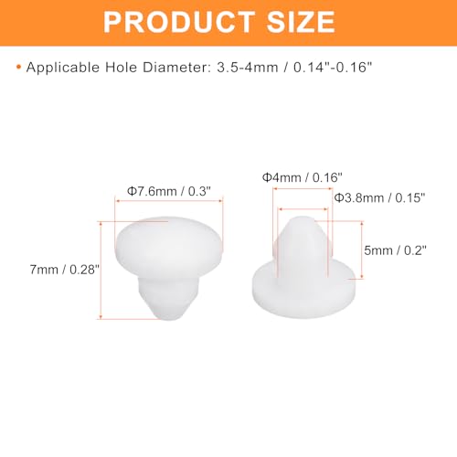 Image of uxcell 28Pcs Silicone Plugs, Rubber Round Snap in Locking Hole Plugs for 3.5-4mm Hole, Hole Stoppers Waterproof Hole Plug for Metal Tube, Furniture End Caps Inserts, White