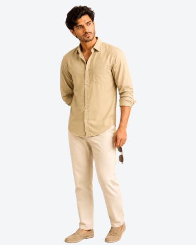 Image of Arvest Men's Solid Linen Casual Shirt | Regular Fit | Breathable | Full Sleeve