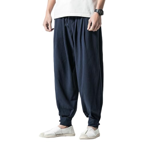 Pantalon lin lanternes hommes style chinois jogging décontracté coupe harem large