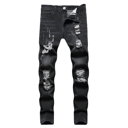 Men‘s Slim Fit Jeans Stretch Ripped Skinny Jeans Destroyed Straight Leg Casual Biker Cargo Denim Pants3