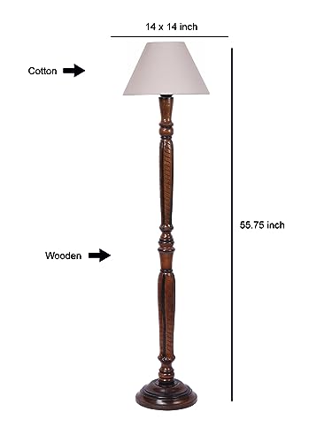 Image of Devansh Grey Cotton conical Wooden Floor lamp -21