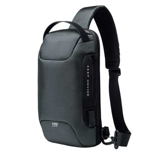 MS Life - Bolso bandolera antirrobo impermeable para deporte de viaje para hombre y mujer, bolsa de pecho antirrobo con puerto de carga USB, bloqueo de paso, gris