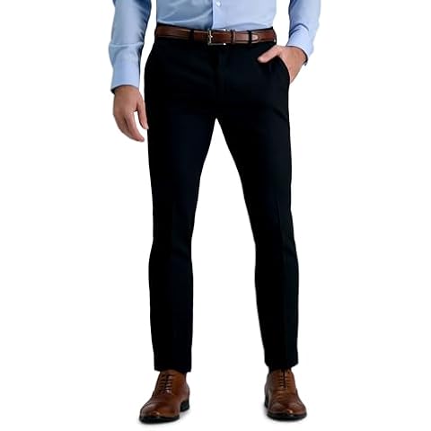 Louis Raphael Men's Skinny Fit Premium Stretch Gabardine Dress Pant, Black Cover