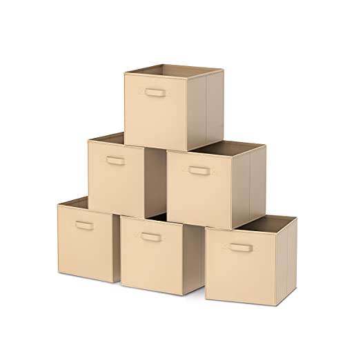 Home (Beige 6-Piece Set Bins For Shelves And Foldable Storage Cubes, Office, And Nursery Complete, (L) 11.15” X (W) 10.5” X (H) 10.5 #TOP11