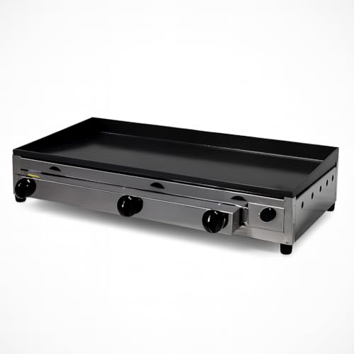 Chapa Profissional a Gás para Lanches, 40 x 80 cm, 3 Queimadores, Aço e Inox, 3,5mm