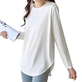 [AOY] Tシャツ レディース 長袖 トップス 【サイドスリット×ラウンドヘムで抜け感プラス・4色提供】 トップス カットソー ティーシャツ 丸首 クルーネック ラウンドヘム 柔らかい 伸縮性 着痩せ カジュアル ゆったり 重ね着 インナー 無地 (L, ホワイト)