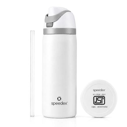 Image of Speedex Coral 500 Stainless Steel Vacuum Insulated Water Bottle 950ml | Thermosteel Flask | Hot 18Hr Cold 24Hr | Flip Straw Lid Sipper | Kids Boys Girls Men Women Office School Gym Travel | White