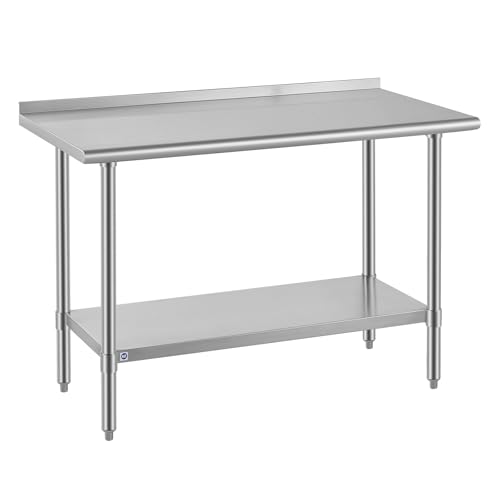 Image of ROCKPOINT SS304 Top All Stainless Steel Table for Prep & Work with Backsplash 24x48 Inches, NSF Commercial Kitchen Heavy Duty Table with Adjustable Undershelf for Restaurant,Kitchen, Home and Hotel