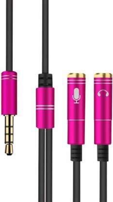 Image of Headphone Mic Splitter, FENTICO 3.5mm Headsets Splitter Adapter, (2 TRS Female to 1 TRRS Male) Compatible with PS4, Xbox One S, Tablet, Mobile Phone, PC Gaming Headsets and Laptop (Pink, 30 CM)